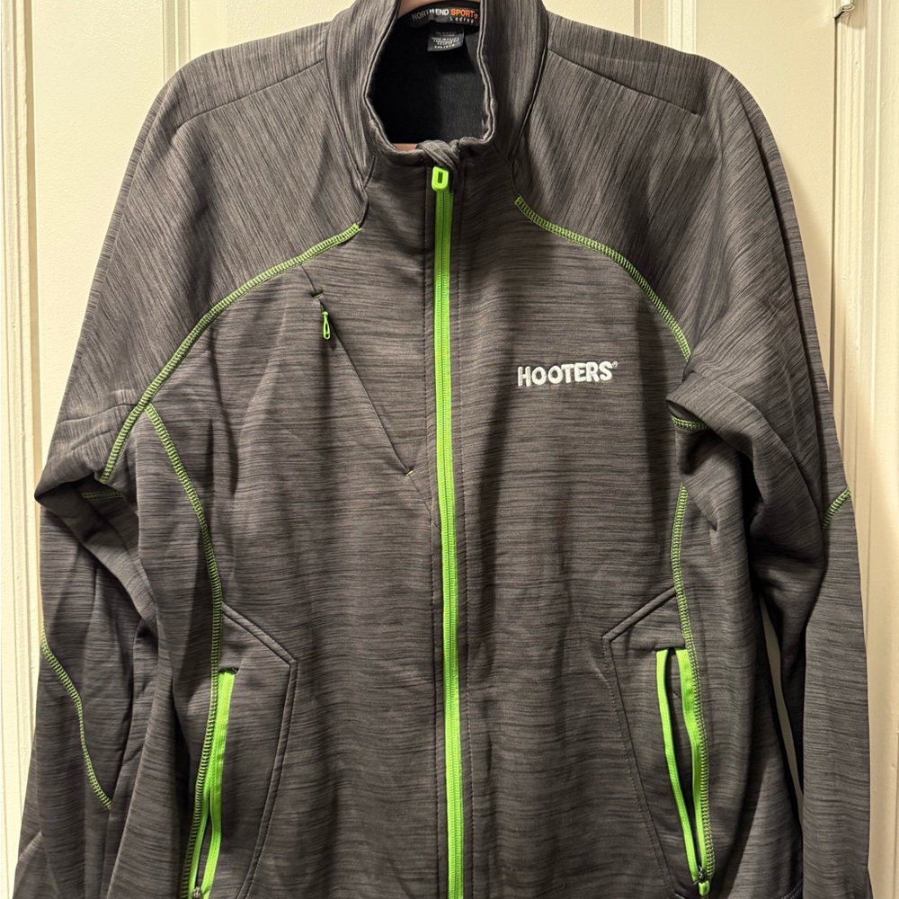 Hooters Men's Performance Jacket in Gray with Neon Green Details